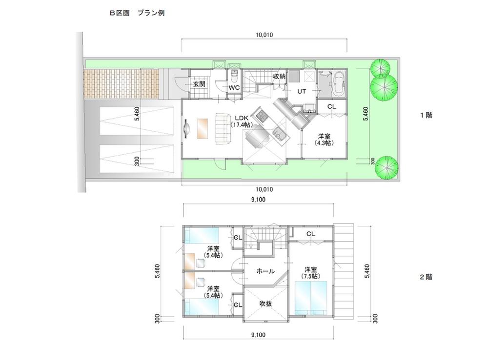 Building plan example (floor plan). Building plan example (B compartment) 4LDK, Land price 9.8 million yen, Land area 143.98 sq m , Building price 16 million yen, Building area 108.44 sq m