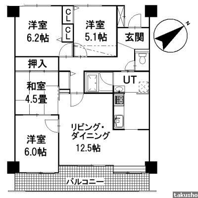 Floor plan. 4LDK, Price 12.8 million yen, Occupied area 80.37 sq m , Balcony area 10.64 sq m