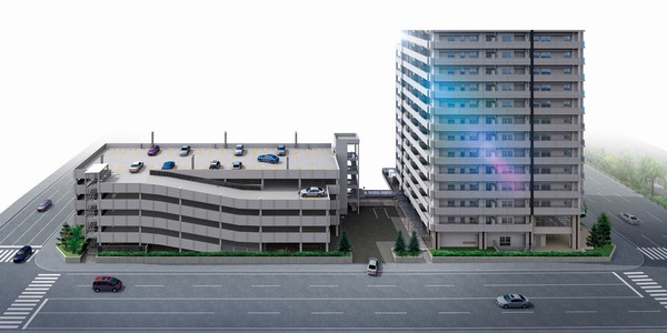 It offers a self-propelled multi-storey car park of the five-layer structure on site. With convenient elevator, The top floor is laying a road heating ※ Exterior CG (actual and in the ones that caused draw on the basis of the design book may be slightly different)