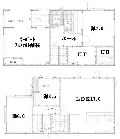Floor plan. 23.5 million yen, 3LDK, Land area 97.5 sq m , Building area 105.99 sq m 2350 yen 3LDK Building 32.06 square meters Land 29.49 square meters Southeast
