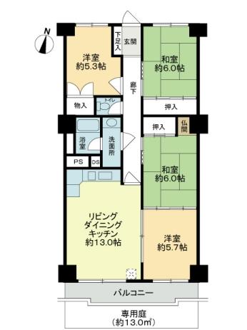 Floor plan. 4LDK, Price 10.8 million yen, Occupied area 80.44 sq m , Balcony area 7.03 sq m
