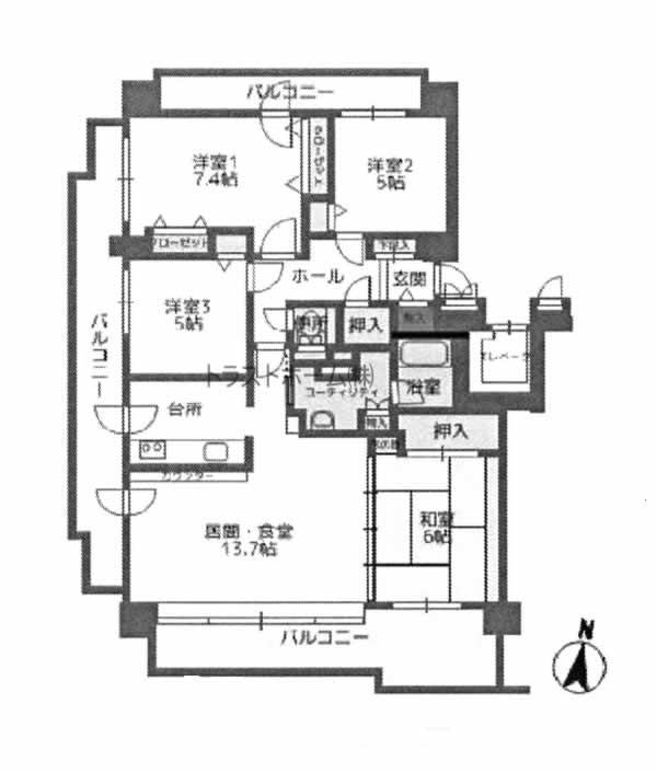 Floor plan. 4LDK, Price 17.8 million yen, Occupied area 91.41 sq m , Balcony area 30.95 sq m floor plan