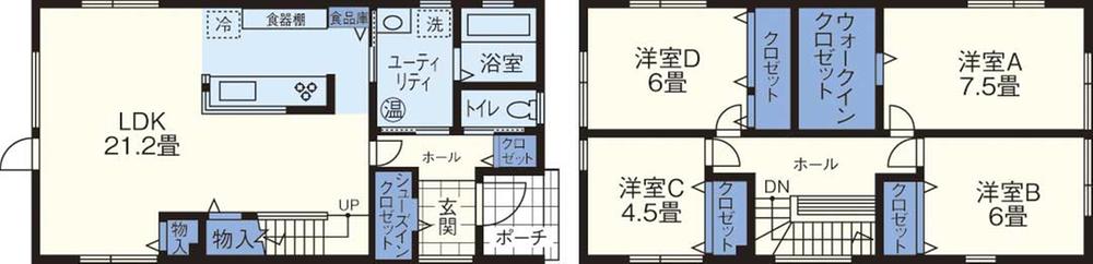 Building plan example (floor plan). Building plan example (if built in compartment (1)) 4LDK, Land price 12 million yen, Land area 190.91 sq m , Building price 16 million yen, Building area 116.76 sq m
