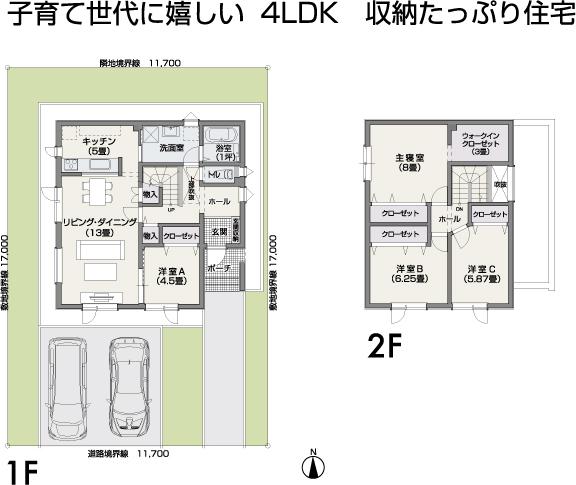 Compartment view + building plan example. Building plan example (NO.6) 4LDK, Land price 6.3 million yen, Land area 198 sq m , Building price 20,520,000 yen, Building area 114.16 sq m