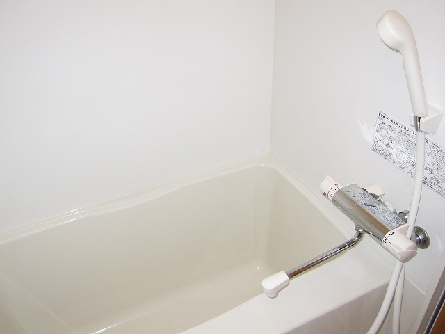 Bath. Wide bathtub put off even foot