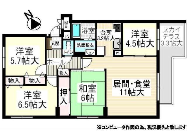 Floor plan. 4LDK, Price 8 million yen, Footprint 78.1 sq m , Balcony area 9.25 sq m Floor