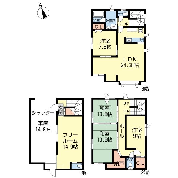 Floor plan. 27.3 million yen, 4LDK, Land area 136.26 sq m , Building area 208.98 sq m