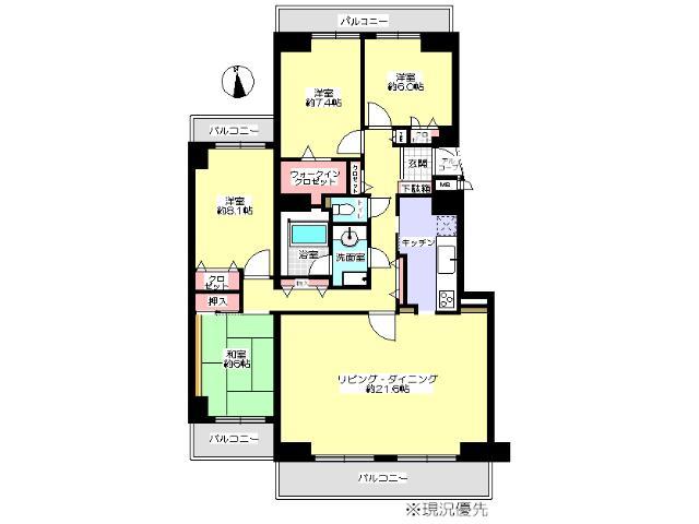 Floor plan. 4LDK, Price 10.4 million yen, Footprint 121.49 sq m , Balcony area 22.56 sq m Floor