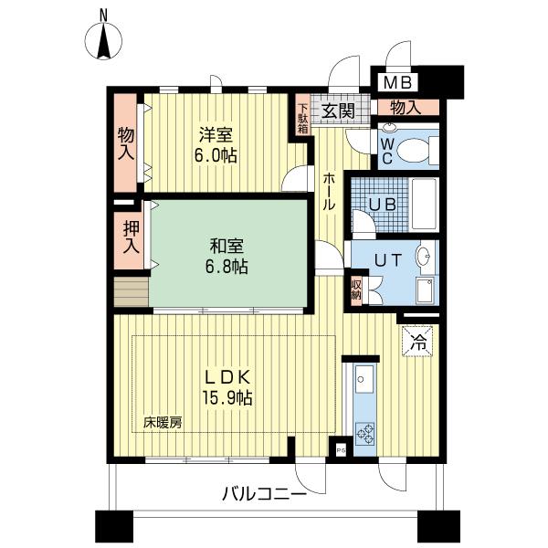 Floor plan. 2LDK, Price 17.8 million yen, Occupied area 65.61 sq m , Balcony area 13.6 sq m