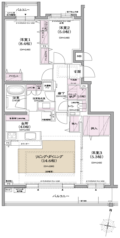Floor: 3LDK, occupied area: 86.56 sq m, Price: 30,260,000 yen ・ 31,080,000 yen