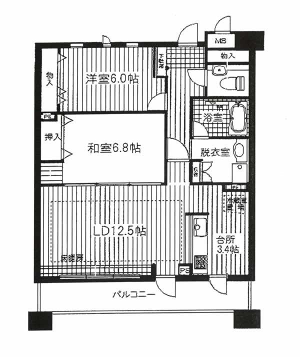 Floor plan. 2LDK, Price 17.8 million yen, Occupied area 65.61 sq m , Between the balcony area 13.6 sq m floor plan