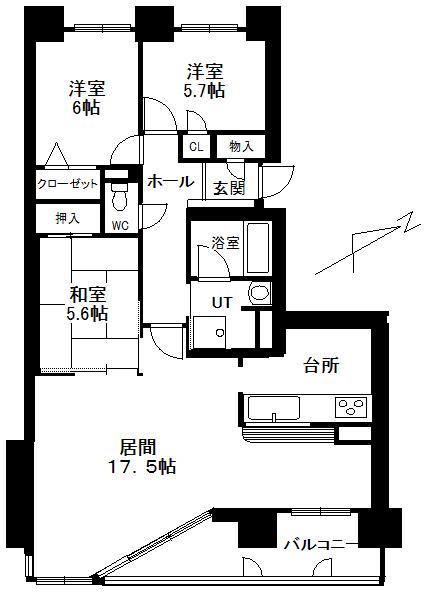 Floor plan. 3LDK, Price 16.8 million yen, Occupied area 79.16 sq m , Balcony area 6.3 sq m
