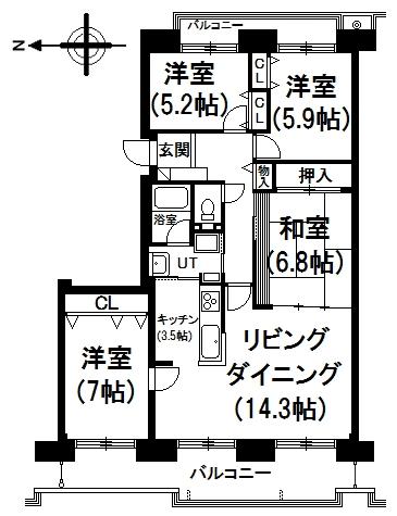 Floor plan. 4LDK, Price 10.8 million yen, Occupied area 90.36 sq m , Balcony area 20.24 sq m