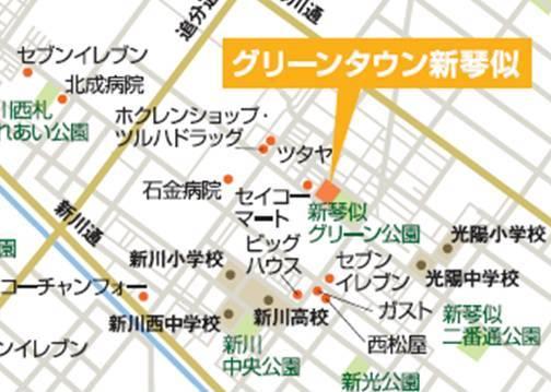 Local guide map. Local guide map. Supermarket, convenience store, A quiet residential area of ​​the park are aligned within walking distance.