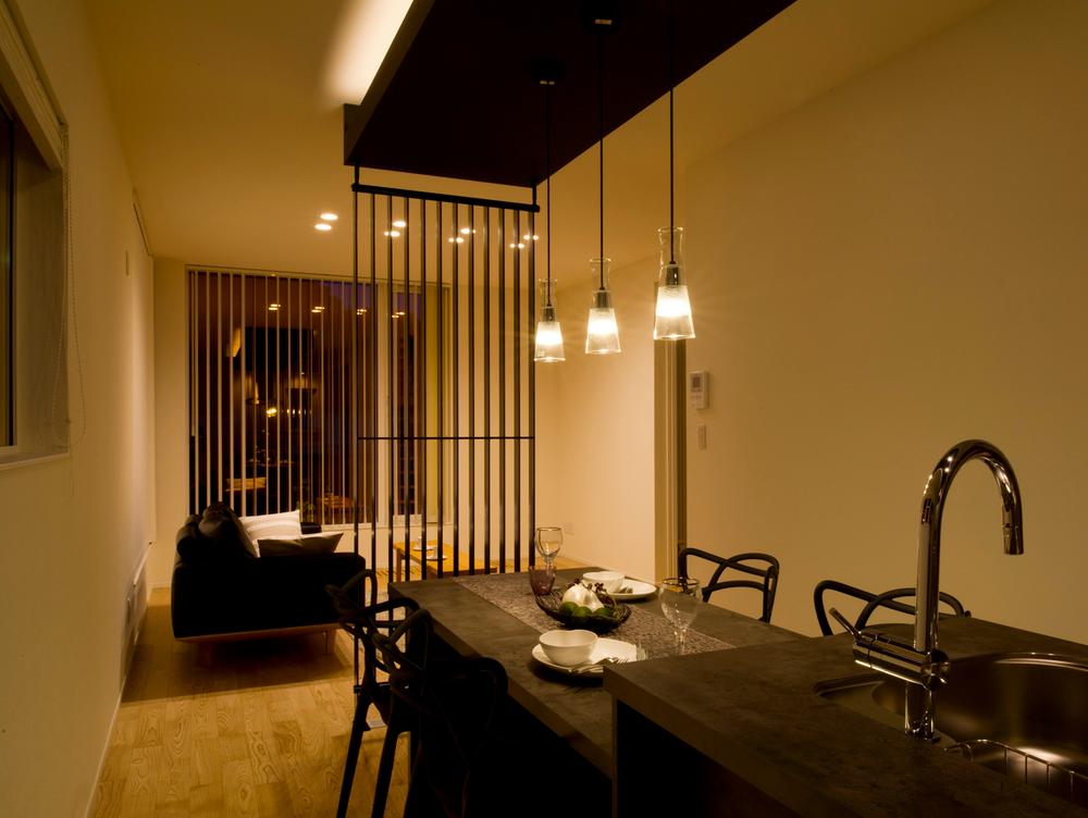 Kitchen. Healing dining indirect lighting of the kitchen top settle down