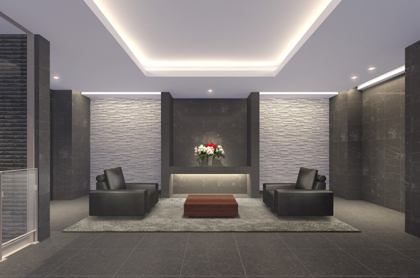 Black tone natural stone walls and white border tiles. It spreads the space was extremely simple and sophisticated (Entrance Hall Rendering ※ 3)