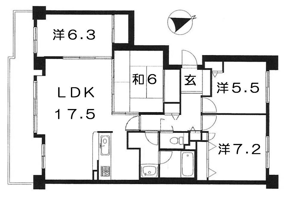 Floor plan. 4LDK, Price 16.8 million yen, Occupied area 90.65 sq m , Balcony area 14.65 sq m