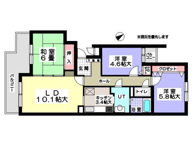 Floor plan. 3LDK, Price 7.6 million yen, Occupied area 76.27 sq m , Balcony area 11.73 sq m Floor