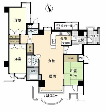 Floor plan. 3LDK, Price 12.8 million yen, Footprint 102.66 sq m , Balcony area 13.64 sq m