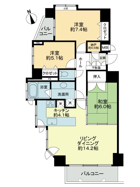 Floor plan. 3LDK, Price 18 million yen, Occupied area 83.79 sq m , Balcony area 9.47 sq m