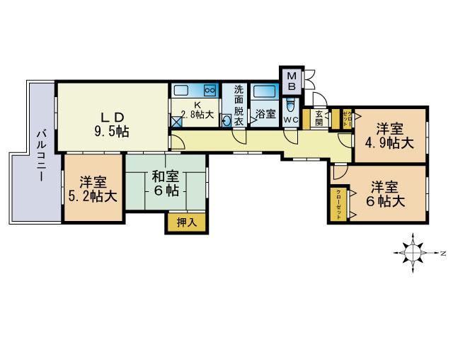 Floor plan. 4LDK, Price 9.8 million yen, Occupied area 76.82 sq m , Balcony area 10.3 sq m