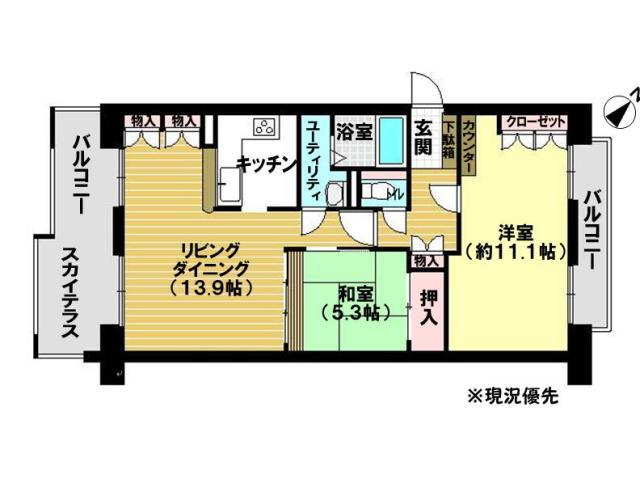Floor plan. 2LDK, Price 8.9 million yen, Footprint 71.3 sq m , Balcony area 14.93 sq m Floor