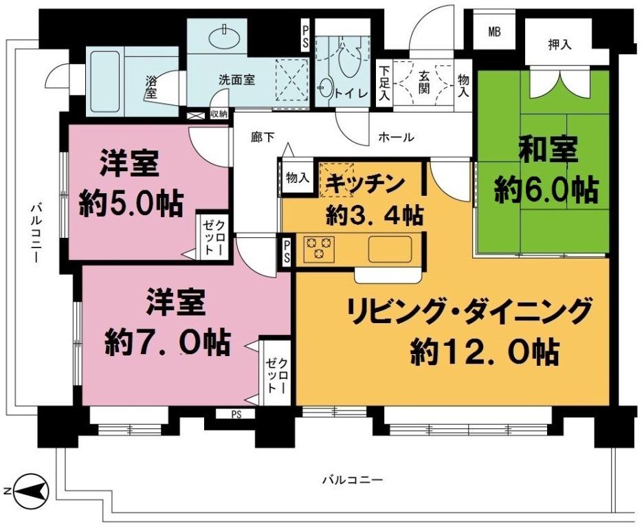 Floor plan. 3LDK, Price 21 million yen, Occupied area 77.81 sq m , Balcony area 28.62 sq m