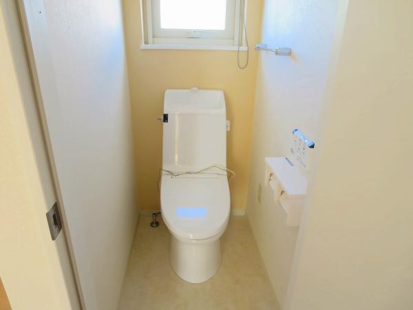 Toilet. Integrated toilet was a new exchange with a second floor shower. Shower switch is attached to the wall. 