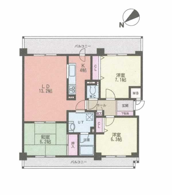 Floor plan. 3LDK, Price 13,980,000 yen, Occupied area 77.28 sq m , Balcony area 21.68 sq m floor plan