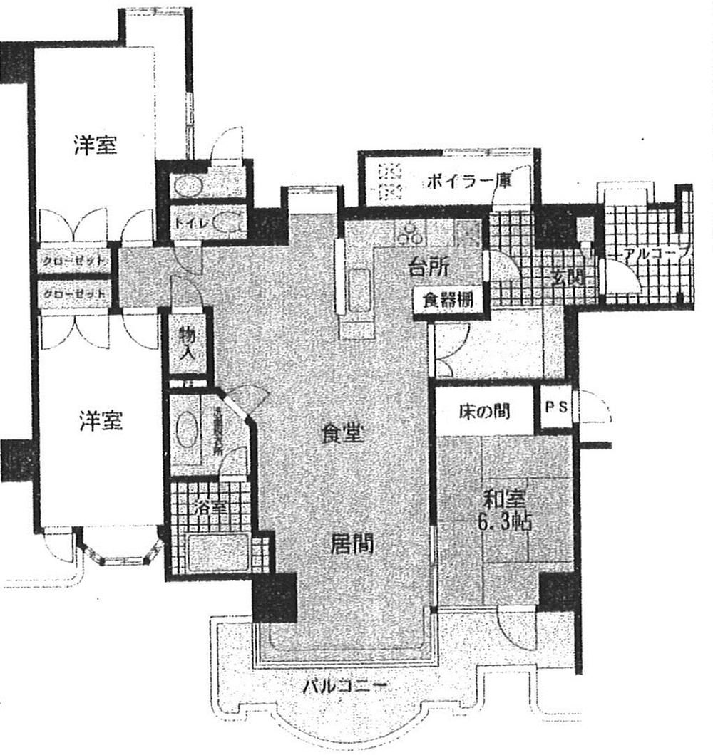 Floor plan. 3LDK, Price 12.5 million yen, Footprint 102.66 sq m , Balcony area 13.64 sq m