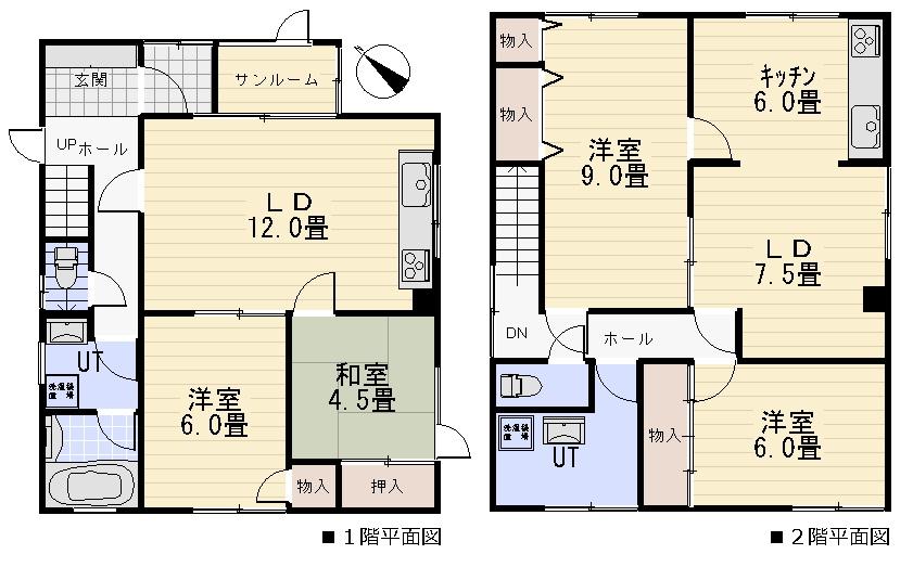Floor plan. 10.5 million yen, 2LLDDKK, Land area 115.7 sq m , Building area 126.66 sq m
