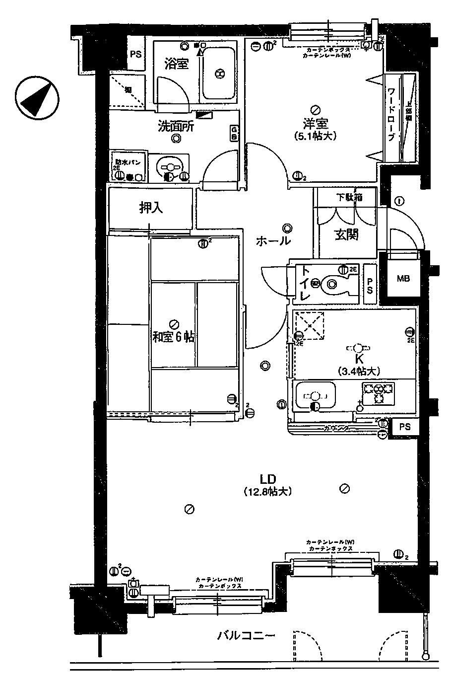 Floor plan. 2LDK, Price 6.5 million yen, Occupied area 66.59 sq m , Balcony area 9.56 sq m