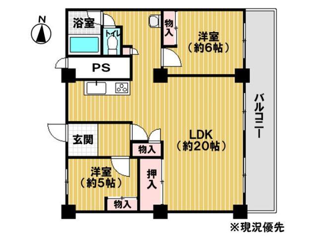 Floor plan. 2LDK, Price 8.5 million yen, Occupied area 64.25 sq m , Balcony area 11.37 sq m Floor