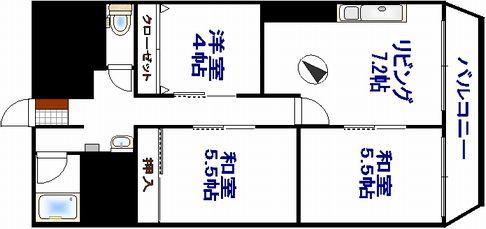 Floor plan. 3LDK, Price 7 million yen, Footprint 56.6 sq m , Balcony area 7.21 sq m