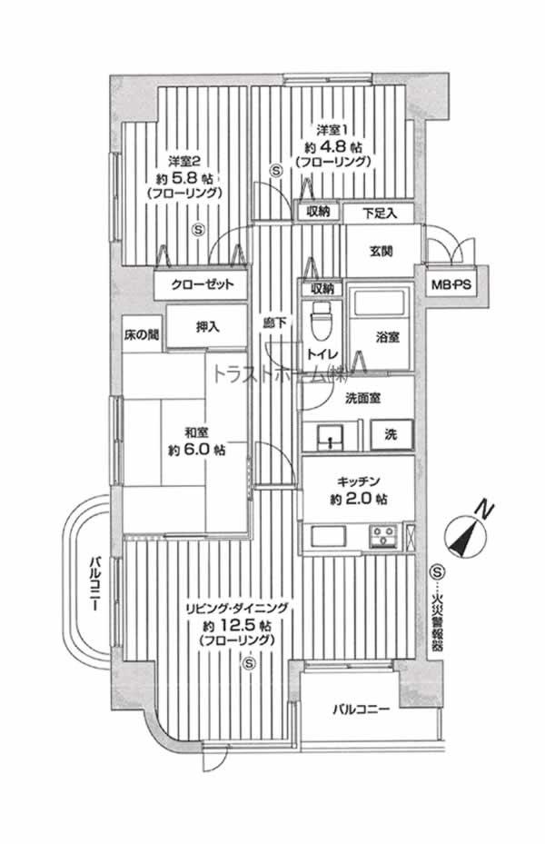 Floor plan. 3LDK, Price 18,800,000 yen, Occupied area 75.53 sq m , Balcony area 7.52 sq m floor plan