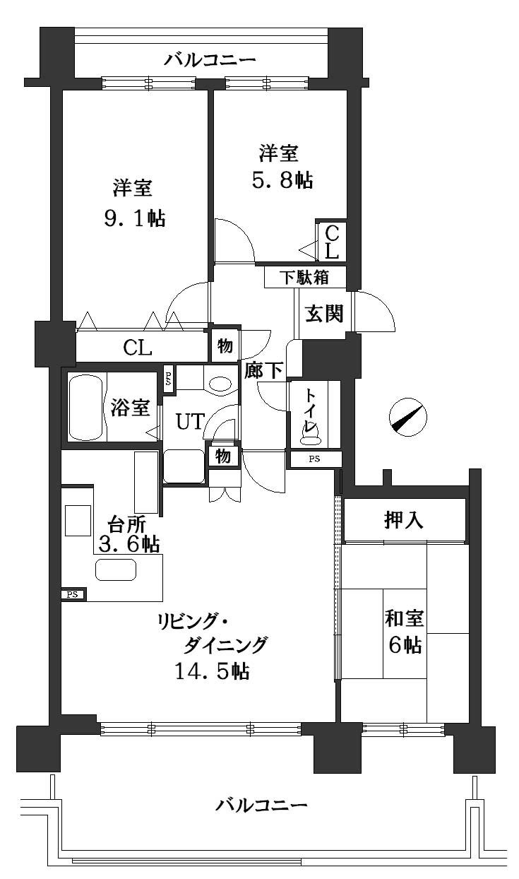 Floor plan. 3LDK, Price 16.5 million yen, Occupied area 86.02 sq m , Balcony area 27.13 sq m