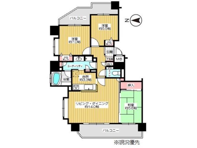 Floor plan. 3LDK, Price 20.8 million yen, Footprint 81.5 sq m , Balcony area 18.58 sq m Floor