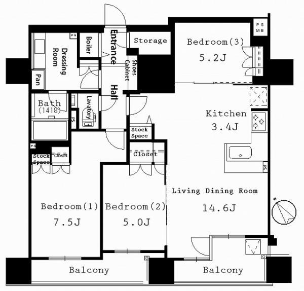 Floor plan. 3LDK, Price 27.5 million yen, Occupied area 80.05 sq m , Balcony area 13.89 sq m