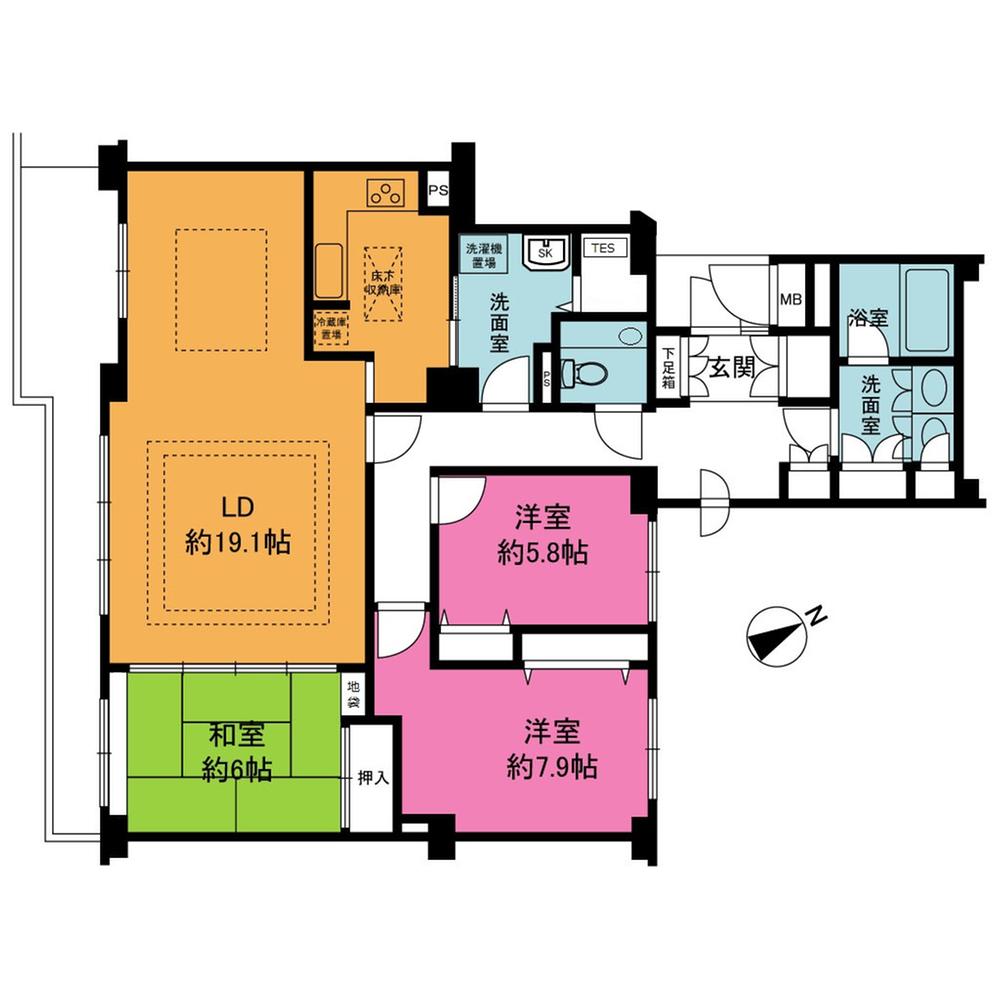Floor plan. 3LDK, Price 19,800,000 yen, Footprint 111.67 sq m , Balcony area 14.08 sq m