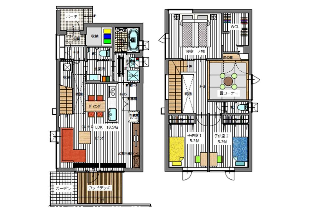 Building plan example (Perth ・ Introspection). Section 1 of the building plan example. 3LDK + S Building price 17.4 million yen, Building area 106 sq m  ※ Plan There are many others, such as the second floor living specification