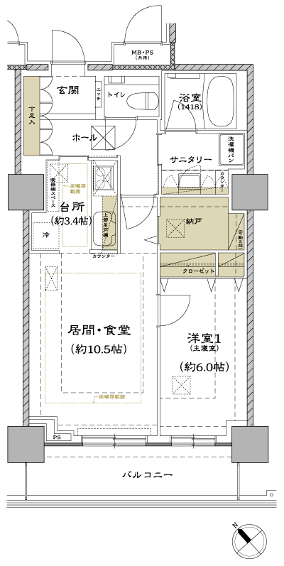 P type ・ 1LDK Occupied area / 54.31 sq m  Balcony area / 8.04 sq m