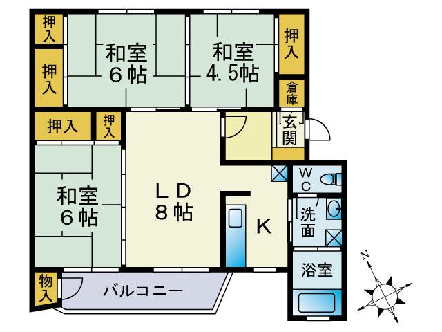 Floor plan. 3LDK, Price 2.5 million yen, Occupied area 65.12 sq m , Balcony area 5.76 sq m
