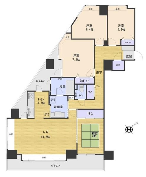 Floor plan. 4LDK, Price 25,800,000 yen, Occupied area 99.79 sq m , Balcony area 24.3 sq m