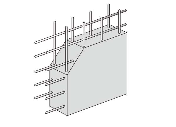 Building structure.  [durability ・ Plover reinforcement to improve the structural strength] The concrete of the outer wall, Adopt a staggered reinforcement was to double the rebar. Cracks are less likely to occur compared to the single reinforcement, Also increase housing performance, such as the structural strength up (conceptual diagram)