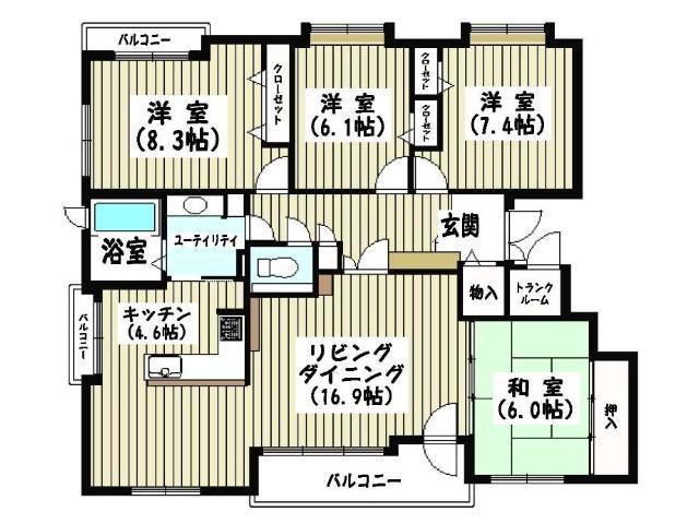 Floor plan. 4LDK, Price 17,900,000 yen, Footprint 105.96 sq m , Balcony area 9.59 sq m Floor