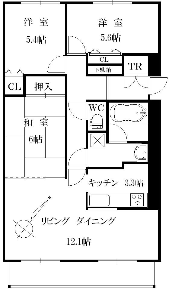 Floor plan. 3LDK, Price 11.8 million yen, Occupied area 72.82 sq m , Balcony area 7.32 sq m 15.4LDK * sum 6 * 5.6 * 5.4 Southwest toward living sunny!