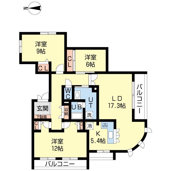 Floor plan. 3LDK, Price 20.5 million yen, Footprint 112.69 sq m , Balcony area 13.75 sq m