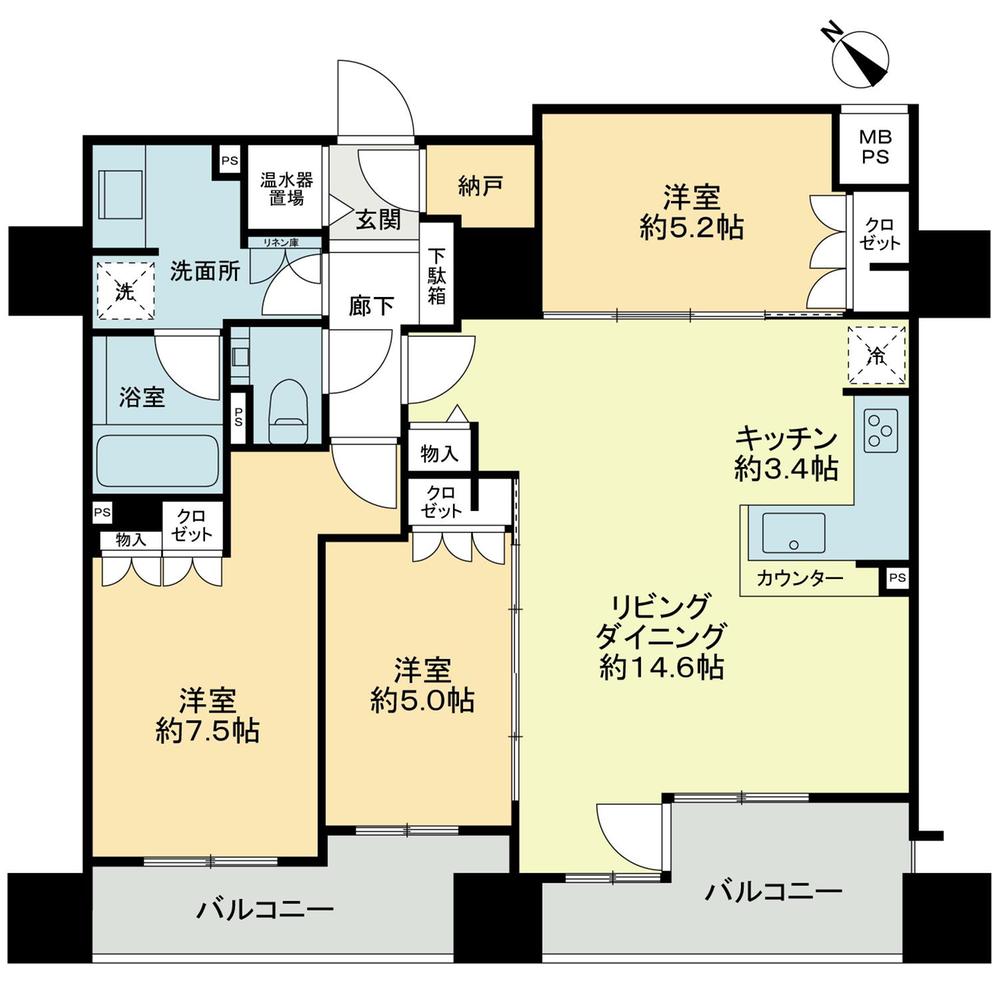 Floor plan. 3LDK, Price 28.8 million yen, Occupied area 80.05 sq m , Balcony area 13.89 sq m