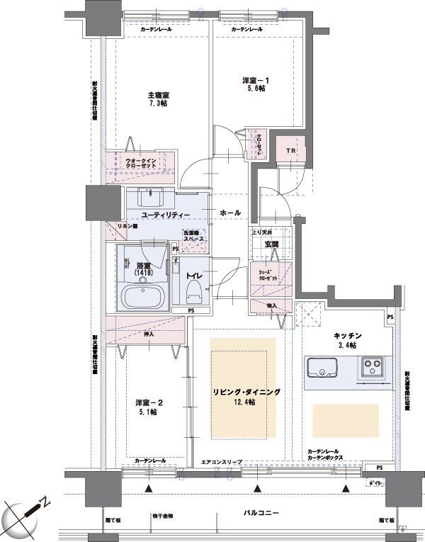 Building structure. G type 3LDK price / 25,890,000 yen Occupied area / 77.52 sq m (23.44 square meters) Balcony area / 13.60 sq m shoes closet, Walk-in closet, LD product input, such as wealth storage