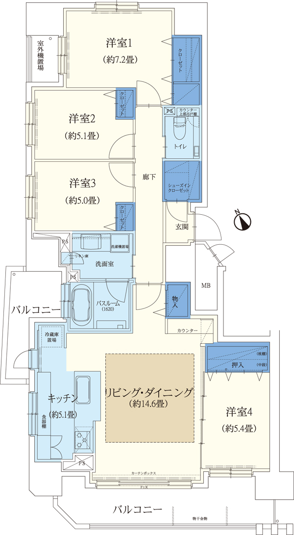 Other. A1 ・ A2 type 4LDK footprint / 102.08 sq m balcony area / 17.02 sq m  ・ 17.27 sq m  ※ Post floor plan is the A1 type